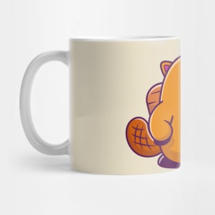 Cute Beaver Holding Wood Cartoon Mug